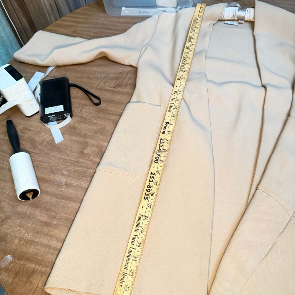 Suzy D London Cream Open Front Longline Cardigan Tie Back Pockets - Picture 6 of 6